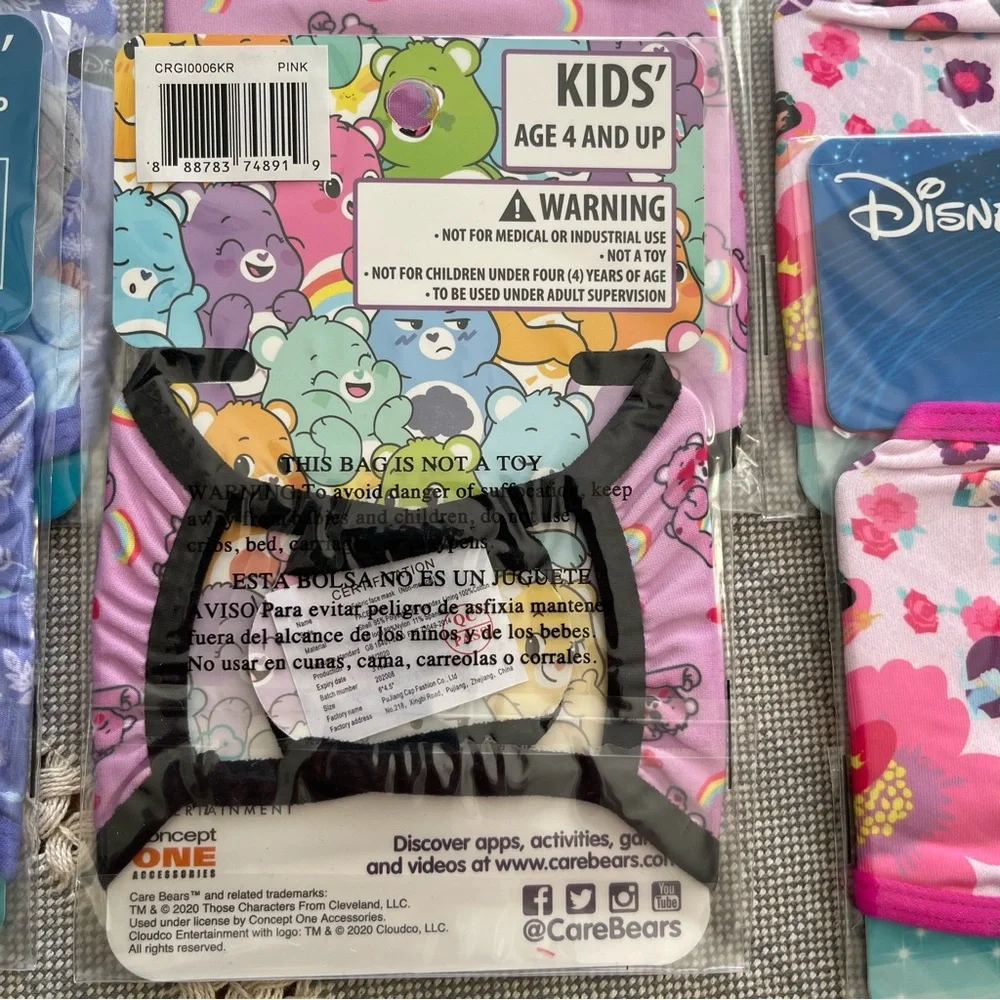 Kids Character Face Mask Care Bears Frozen Minnie Mouse (6 total) New